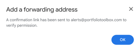 Gmail forwarding address confirmation dialog box
