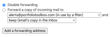 Gmail e-mail forwarding dialog